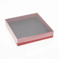 16 Choc Board Box & Clear Lid; Chilli Red